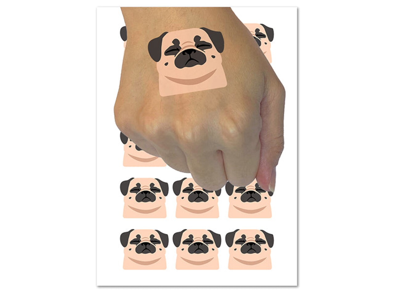 Sleeping Pocket Pug Dog Temporary Tattoo Water Resistant Fake Body Art Set Collection (1 Sheet)